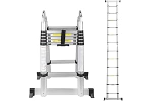 ‎DAROMIGO Daromigo 3.8M Teleskop Klappleiter, Alu Teleskopleiter, Groosse Anwendbarkeit Multifunktionsleiter, 150 kg Belastbarkeit Leiter für Garten Innen