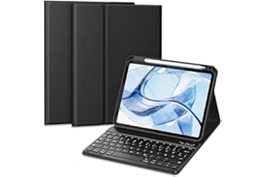 Vobafe Hülle mit Tastatur für iPad A16 11/10 Generation (2025/2022, 10,9/11 Zoll), Magnetisch Abnehmbare Bluetooth Tastatur mit Aktualisierte Tastenkappe, mit Stifthalter, Schwarz