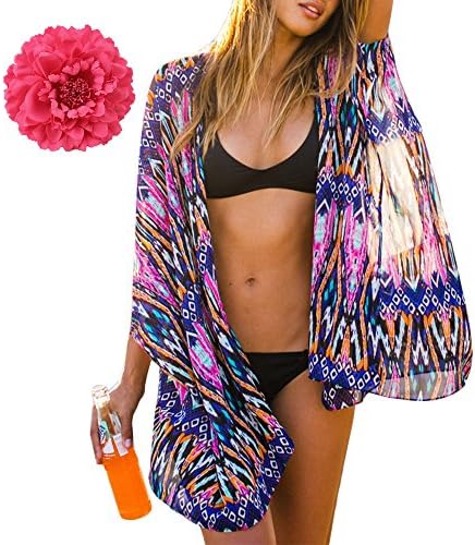 Lonior Beach Bikini Cover Up Women Boho Chiffon Kimono Coverups Womens Cardigan Swimwear Beachwear Beach Dress Tops Blouse