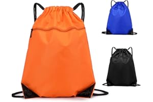 HORPKUN Drawstring Bag Gym Bag, Sport Sack PE Bag, Waterproof Scratch Resistant Bag for Men & Women Large Backpack with Outside Zipper for Sports School Beach Holidays Swimming Trave
