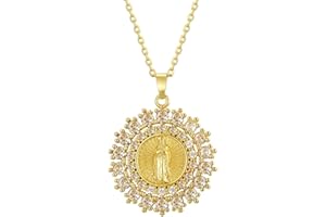 VPOUERY Piccolo Ciondolo Collana Medaglia di Maria Vergine in Acciaio Inox Oro Donna Bambino Ragazza