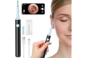 Caffney Ear Wax Removal Tool with Camera Ear Cleaner with 1080P Wireless Ear Otoscope and Silicone Ear Spoon Ear Cleaner Compatible with ipad Android Phone Suit for Adults(black)