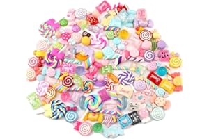 YAYY 100pcs Mixed Candy Sweets Slime Charms Set Cute Resin Flatback Slime Beads Making Supplies for DIY Scrapbooking Crafts, Assorted Colors and Shapes