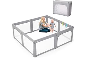 DORA DOTEY Playpen Foldable Playpen for Baby and Toddlers, Adjustable Shape & Size, Playpens with Padded Frame & Mesh Walls, Play Pens for Indoor & Outdoor 180x200cm, Light Grey