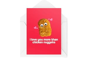 TONGUE IN PEACH Zabawna kartka walentynkowa - 'I Love You More Than Chicken' bryłki - Karta bryłki z kurczakiem - Karty chłopaka dziewczyny - Kartka rocznicowa - CBH1447
