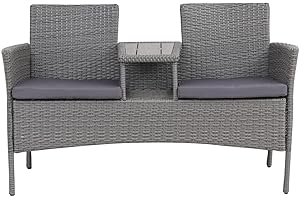 EVRE Lisbon Rattan 2 Seater Companion Partner Bench Garden Furniture Set Patio Conservatory for Terrace Balcony Garden Outdoor Indoor