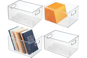 ‎MDESIGN mDesign 4er-Set Aufbewahrungsbox mit Griffen – zur Aufbewahrung von Küchen-, Badezimmer- oder Büroutensilien – stapelbare Kunststoffbox für die Schreibtischablage – durchsichtig