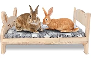 HYLYUN Grand lit en Bois pour Lapins, 2 en 1 Lit Pliable en Bois pour Animaux domestiques avec Coussin Amovible pour Lapins, cochons d'Inde, Chatons, Chiots, Petits Lits pour Animaux dormants