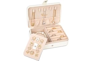 Voova Joyero Viaje Joyero Pequeño Joyeros Mujer Portátil Cuero PU, Pequeña Joyeros Niña Jewelry Organizer Caja Joyero de Viaje para Anillos, Aretes, Pendientes, Collares, Pulseras (Blanco)