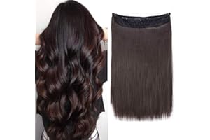 ‎SILK-CO Silk-co Haarverlängerung mit Gummiband, Glatte Extensions mit unsichtbare Schnur, Synthetisch Haarteil wie Echthaar, Haarverdichtung Haar Extensions für Frauen, Dunkelbraun, 60cm