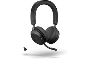 Jabra Evolve2 75 Wireless PC Headset with 8-Microphone Technology - Dual Foam Stereo Headphones, Dongle USB-C, Ottimizzato per Microsoft Teams, Nero, Senza Supporto