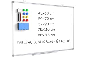 DOLLAR BOSS Tableau blanc magnétique 60 x 45 cm Whiteboard, tableau magnetique mural, tableau blanc effaçable à sec avec cadre en aluminium, porte-marqueurs et 2 marqueurs