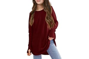 Haloumoning Mädchen Daumenlöcher Langarm T-Shirts Kinder Rundhalsausschnitt Saum Lose Tunika Tops Niedlich Langarmshirt
