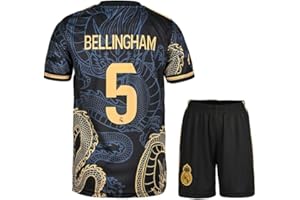 KISRAS R. Madrid Jude Bellingham #5 Heim Retro Black Dragon Limitierte Sonderedition Seltenes Fußball Kinder Trikot Shorts Set Jugendgrößen