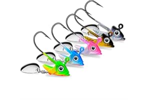 GIERZIJIA Lot de 5 hameçons à tête plombée avec lame rotative, 7 g/10 g/15 g, leurres souples pour pêche en eau douce et salée pour bar