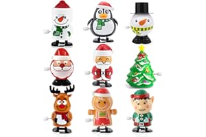 Aurasky 9 Jouets à Remonter de Noël pour Enfants, Jouets de Course et de Saut - Père Noël Pingouin Renne, Remonter Jouets de Noël pour Sacs Cadeaux Calendrier de l'Avent et Chaussettes de Noël