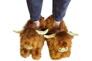 POMUROM Highland krowa kapcie, ciepłe pluszowe kapcie, pluszowe szkocka krowa kapcie dla kobiet, mężczyzn, dziewcząt, ciepłe, puszyste, antypoślizgowe, śliczne kapcie, pluszowe zwierzątko do użytku wewnątrz i na zewnątrz
