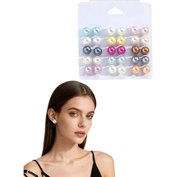 N-brand Pulabo, 15 paia di orecchini semplici con strass, set di gioielli in finta perla, per ragazze e donne, regalo di compleanno, durevole e pratico