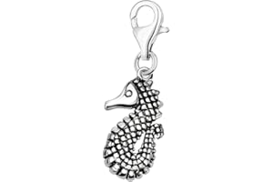 Quiges 925 Sterling Silver Sea Horse Clip On Lobster Clasp Charm Pendant