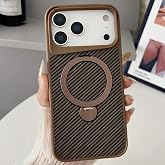 Coverzone iPhone 17 Pro Max ile uyumlu Kılıf Karbon Fiber G&ouml;r&uuml;n&uuml;ml&uuml; Magsafe ile uyumlu Stand olabilen Carbon Case Tam G&ouml;vde K
