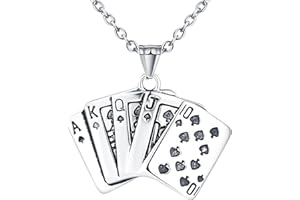 INFINIONLY Fashion Collier Pendentif en Acier Inoxydable pour Hommes Garçons Pendentif Chasse d'eau à la Mode Collier de Cartes à Jouer Créatif Décoration