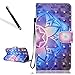 Produktbild Wallet Hülle für Huawei P10 Lite,Hülle für Huawei P10 Lite,Leeook Noble Retro Elegant Schön 3D Effekt Kreative Blau Lila Mandala Blume Gemalt Muster Entwurf PU Leder Stand Brieftasche Case Hülle Etui Klapphülle Flip Folio Book Case TPU Cover Bumper Tasche mit Kartenfächer und Bargeld für Huawei P10 Lite + 1 x Schwarz Eingabestift-Blue Purple Mandala Flower