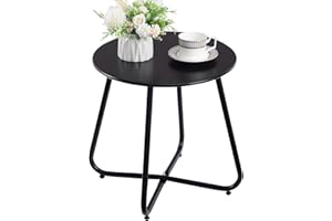 ‎HOLLYHOME HollyHOME Beistelltisch Outdoor Balkontisch Klein Gartentisch Rund Beistelltisch Metall Wetterfest Loungetisch Outdoor Couchtisch für Patio Terrasse Wohnzimmer, Schwarz