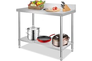 AufuN Mesa de trabajo de acero inoxidable con borde intermedio, mesa de cocina profesional, mesa de cocina de acero inoxidable, mesa desmontable con borde vertical, 100 x 60 x 85 cm
