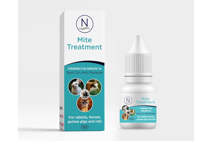 Naqua Pharmaceuticals Ivermectin 1% 5ml - Mite Treatment for Rabbits, Ferrets, Guinea Pigs, Rats & Chinchilla. Also kills lice, fleas & ticks. Vet Strength.