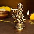 Ekhasa 100% Pure Brass Lord Krishna Idol with Flute (Size: 12.8 cm) | Shree Lord Krishna Statue for Home Decor | Kanha Ji ki Murti for Office Desk | Sri Krishna Idols Gift for House Warming Ceremony