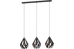 ‎EGLO EGLO Pendellampe Carlton 1, 3 flammige Vintage Pendelleuchte, Retro Hängelampe aus Metall in Schwarz und Kupfer, E27 Fassung