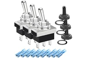 Gebildet 3PCS Metal ON/Off/ON Interruptor de Palanca 25A 12VDC/15A 24VDC/10A 250VAC/ 15A 125VAC SPDT 3Pin Interruptor Basculante de 3Posiciones con Tapa Impermeable para Auto Car KN3D-103