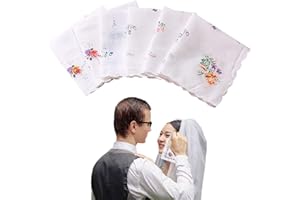 FDKJOK 6 Pack Cotton Ladies Handkerchiefs Vintage Floral Style Lace Handkerchief for Wedding, Party Embroidery Women's Flower Hanky(White)