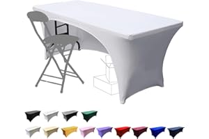 Dololoo Stretchable Tablecloths 6ft for Rectangle Tables with Open Back, Fitted Spandex Rectangular Patio Table Covers, Wedding, Party, Kitchen, Beauty Event Decoration-White