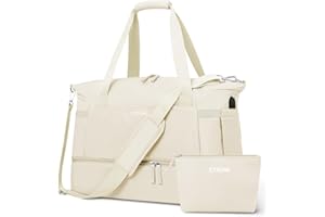 ETRONIK Sporttasche Reisetasche Damen mit Schuhfach, 55L Weekender Damen Große mit Nassfach, Sport Travel Bag für Reisen Gym Yoga, Handgepäck Tasche für Flugzeug, Beige, Large