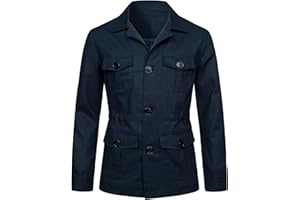 ESUKAR Veste De Safari Légère pour Hommes Lin Décontracté Boutonné Multi-Poches Manteau Cargo Outwear