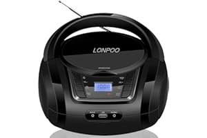 LONPOO Lettore CD Portatile Boombox Bluetooth/Radio FM/USB 2.0 / AUX-IN/Uscita cuffie/Stereo Altoparlante /5 EQ (LP-D03B)