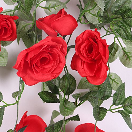 Romatic Künstliche Rose Blume Kunstblumen Haus Hochzeit Wand Hängen Dekor – Rot, XL - 5