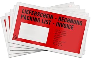 verpacking 250 Lieferscheintaschen 225 x 110 mm DIN Lang selbstklebend Dokumententasche für Rechnungen und Dokumente Rot bedruckt