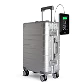 Aluminum Youth Cabin Suitcase 55x38x20 Rigid USB Silver Osaka | Cabin Suitcase in premium silver aluminium; USB charger, 4 do