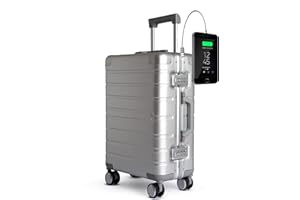 TOKYOTO Metalowy aluminiowy wózek kabinowy, lekki, 55 x 35 x 20 cm, z zamkiem TSA i przyłączem USB do ładowania, 4 rolki, 55 x 35 x 20, bagaż podręczny, bagaż podręczny, Logo New Silver, NUR KOFFER