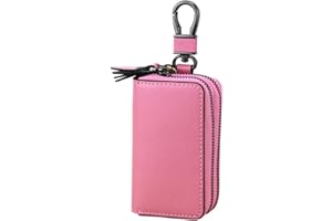 Esdrem Unisex Genuine Leather Key Case Holder Double Zipper Car Keychain Wallet Coin Purse (Pink Large)