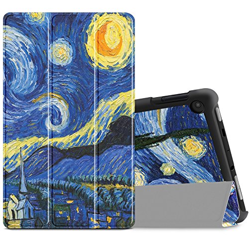 Hülle für das neue Fire HD 8 (6. Generation - 2016), Infiland Ultra Dünn Tri-Fold Smart-Muschel PU Leder Ultra Schlank Superleicht Ständer Smart Shell Cover Schutzhülle Etui Tasche für Das neue Fire HD 8-Tablet, 20,3 cm (8 Zoll) HD Display(mit Auto Schlaf / Wach Funktion)(Sterne)