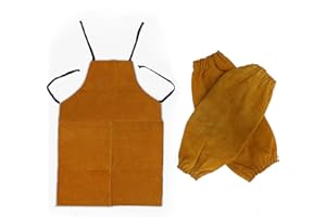 Longzhuo Leather Welding Apron, 25.6x39.4in Insulation Protection, Heat Resistant, Flame Retardant Work Apron for Men & Women (With Leather Welding Sleeves)
