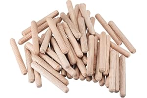 TERF® 200 Pcs Wooden Dowel Pins 10mm X 60mm Wood Dowels Solid Hard Wood Dried Fluted Beveled Hardwood Rods Furniture for Professional Carpenters DIY and Craft Projects