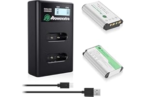 Powerextra 2 X Baterías para NP-BX1 Batería con Cargador de Pantalla LCD para NP-BX1/M8 y Cyber-Shot DSC-RX100, DSC-RX100 II, DSC-RX100 III, DSC-RX100 V, DSC-RX100 IV, HDR-CX405