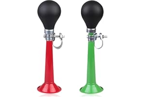 MEIN HERZ 2 Pcs Bike Bell, Metal Classic Air Horns Bike Bugle Trumpet for Vehicles Bicycles Golf Cart, Bicycle Bike Cycling Metal Air Horn Hooter Bugle Trumpet Squeeze Rubber Bulb (Green+Red)