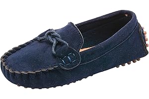 WUIWUIYU Garçons Filles Suède Cuir Chaussure Bateau Mocassins Slip on Style