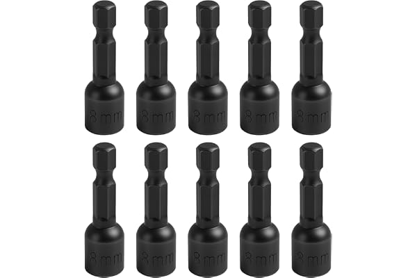 Uppsättning av 10 magnetiska uttag 8 mm, 42 mm längd, 1/4 tum hexagonborr sexkantsbitssats, adapter för sladdlösa skruvdragar