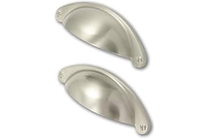 BSM MARKETING 2 x Brushed Nickel Shaker Style Cup Handle. Kitchen or Cupboard Handles